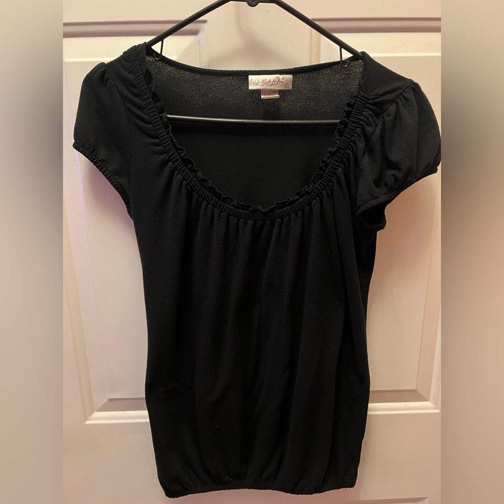 Belle du Jour Black Tapered Women's Blouse, Small.